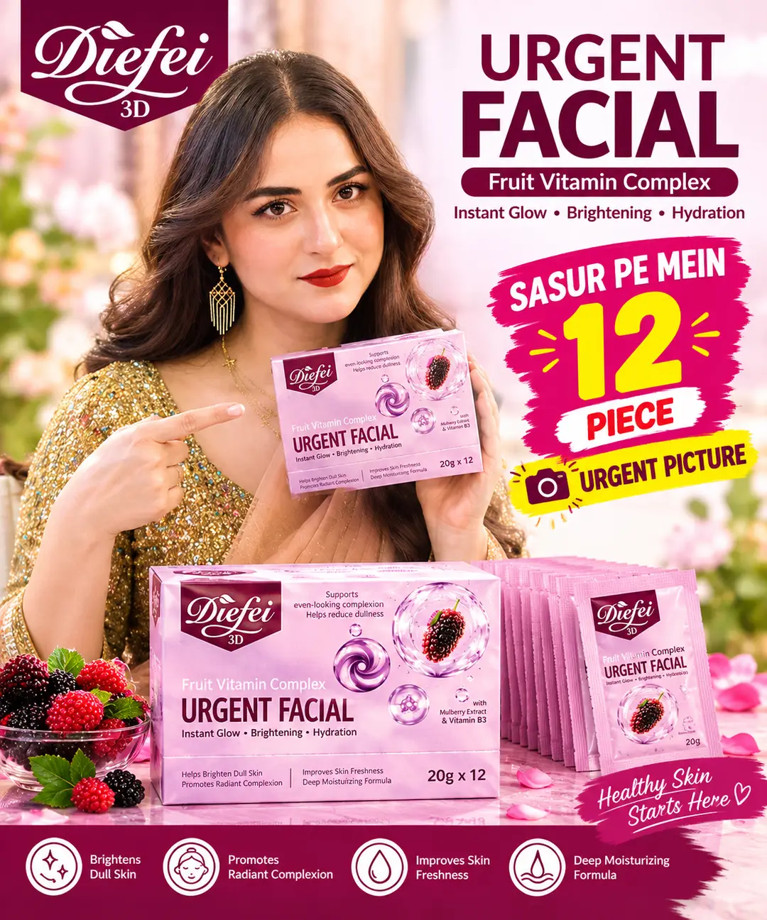 [MKZ-763674-763674001] Diefei 3D Urgent Facial Fruit Vitamin – 12 Pieces