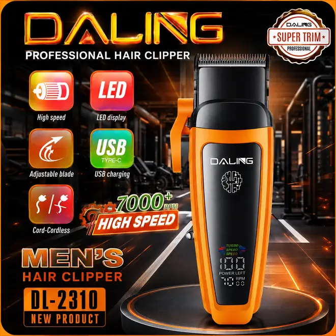 [MZ2361200145ADES] DALING DL-2310 Professional Hair Clipper 7000+ RPM – Cordless Rechargeable Trimmer with LED Display, USB Type-C Charging & Adjustable Blade