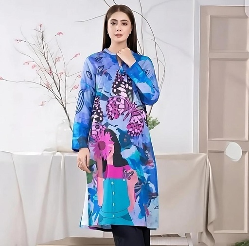 [MZ117620014SHKLFS] Swiss Lawn Printed Shirt Butterfly Floral Design