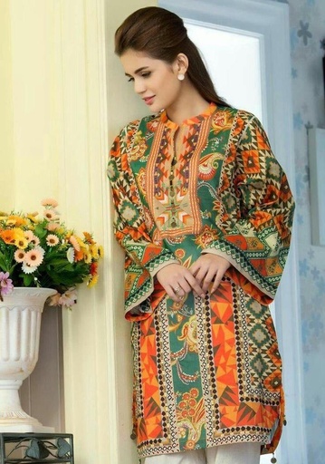 [MZ117620012SHKLFS] Printed Swiss Lawn Shirt for Women Multicolor Paisley Design