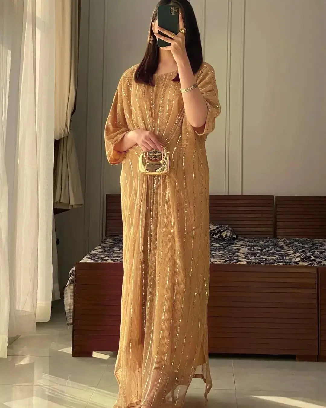 [MKZ-742070-742070001] 1 Pc Women's Stitched Moonlight Block Printed Kaftan
